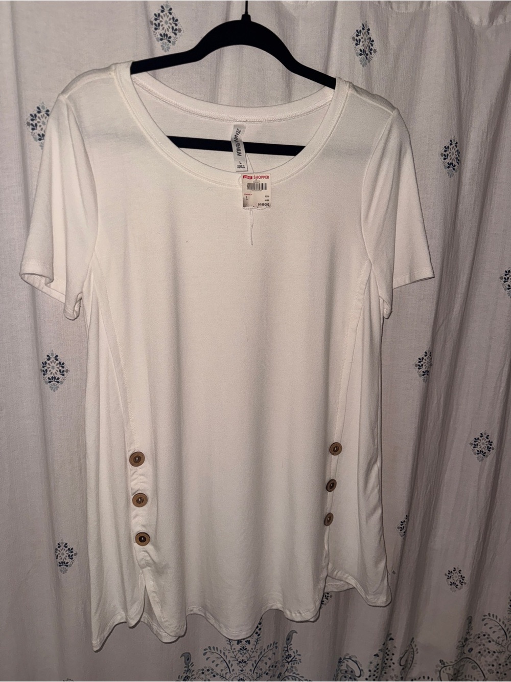 NWT Zenana Premium White w/ Wooden Buttons Tunic Top Size Large